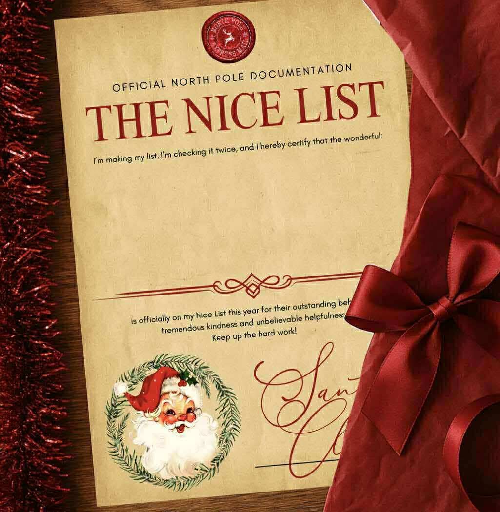 Personalised nice list certificate