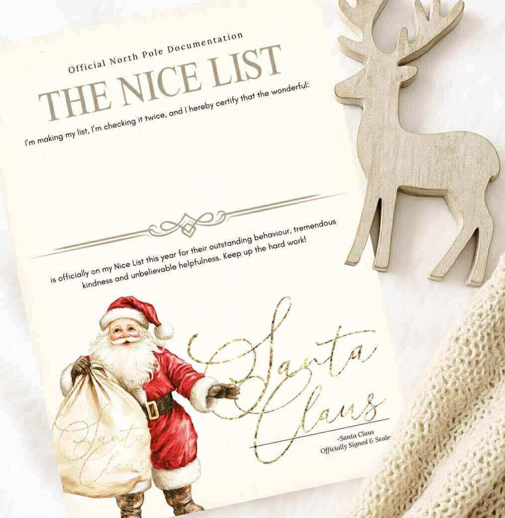 Personalised nice list certificate