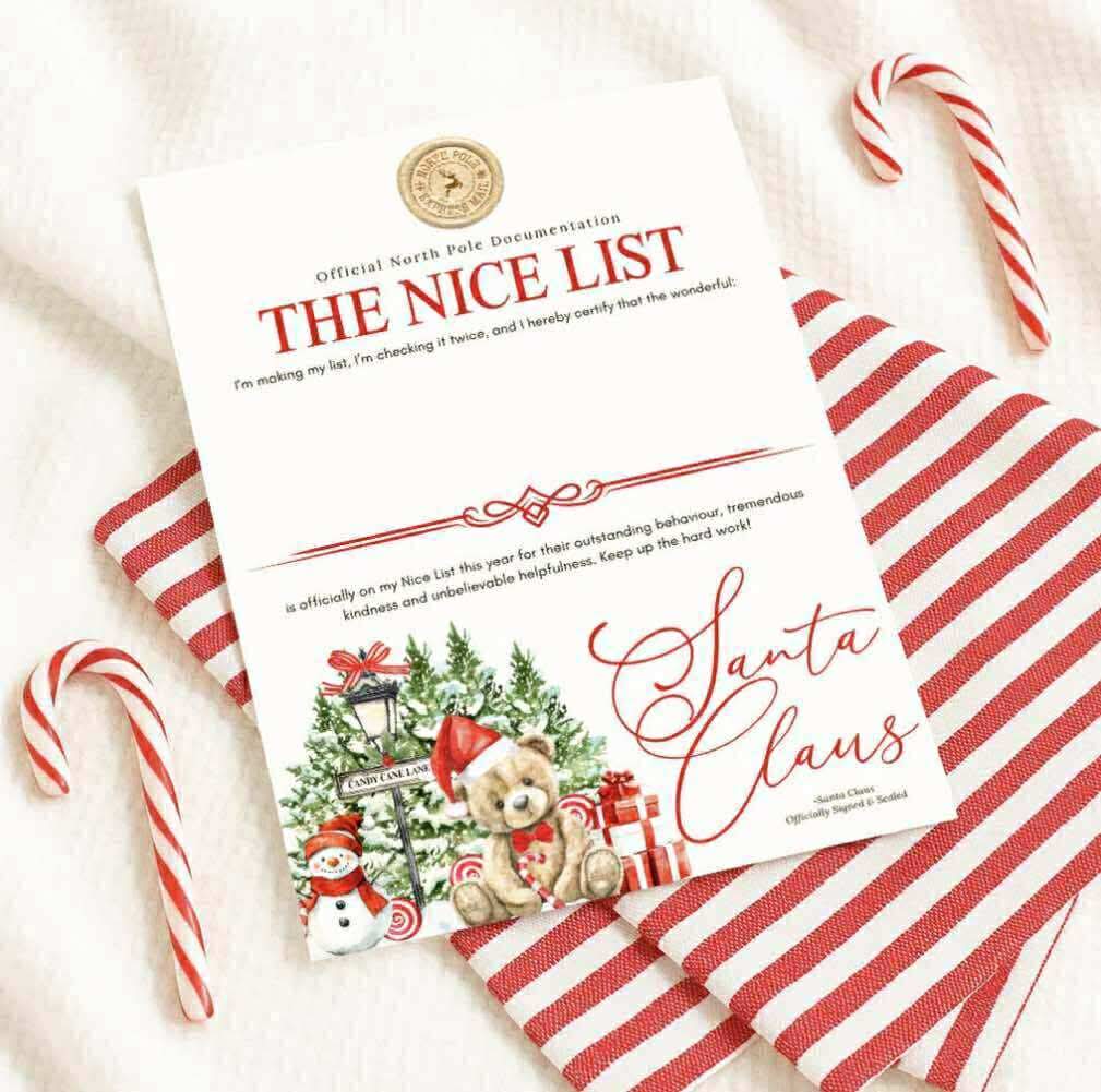 Personalised nice list certificate