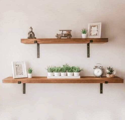 Rustic Wooden Wall Mountable Shelf with Black Brackets 140cm