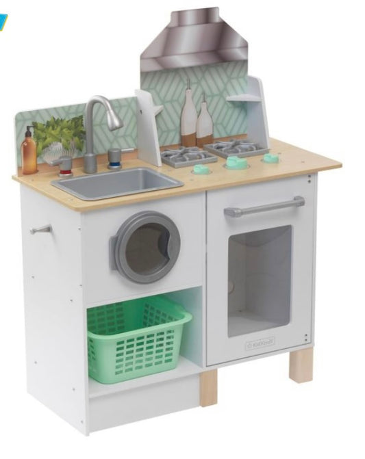 KidKraft Wooden Whisk & Wash Play Kitchen & Laundry