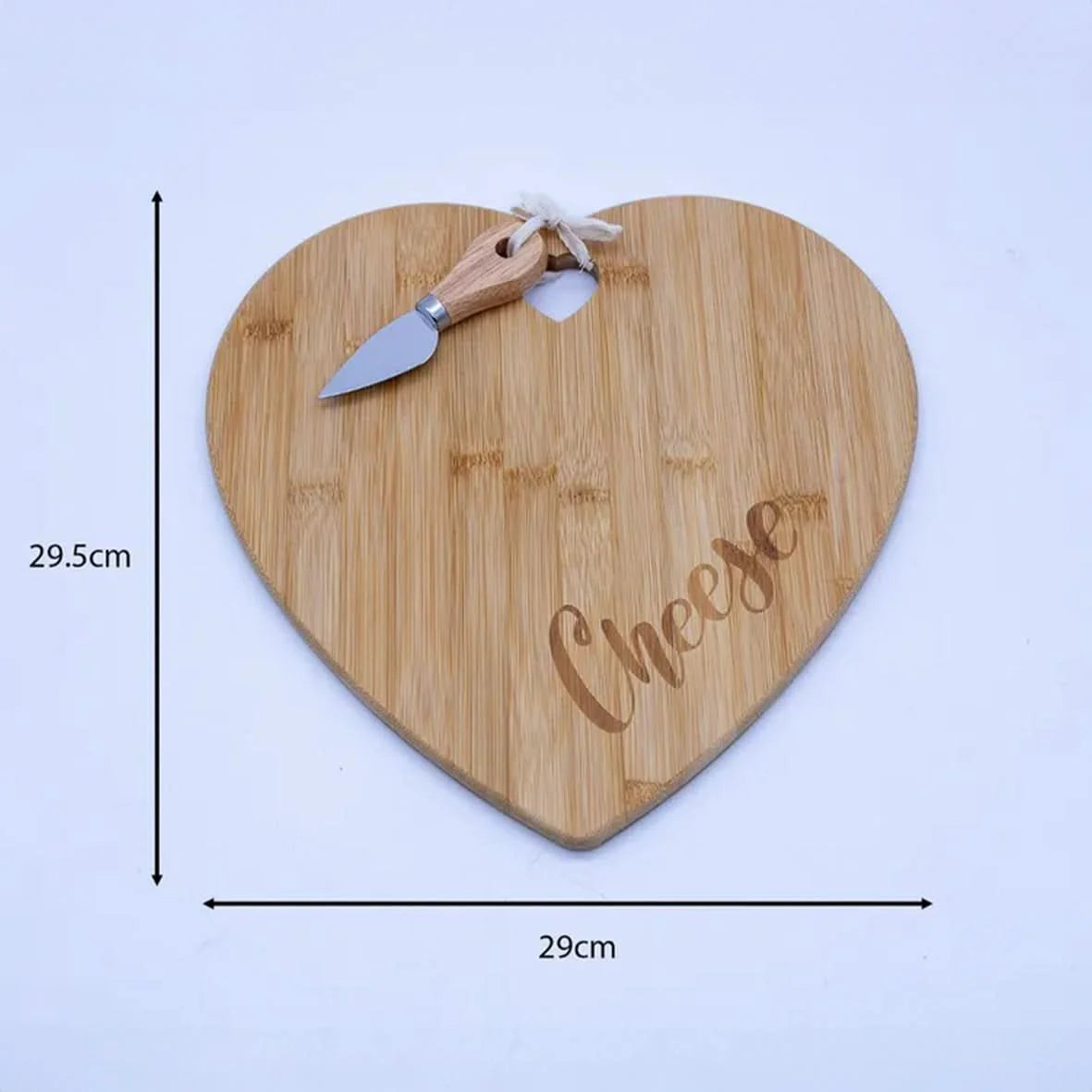 Heart cheese board with knife