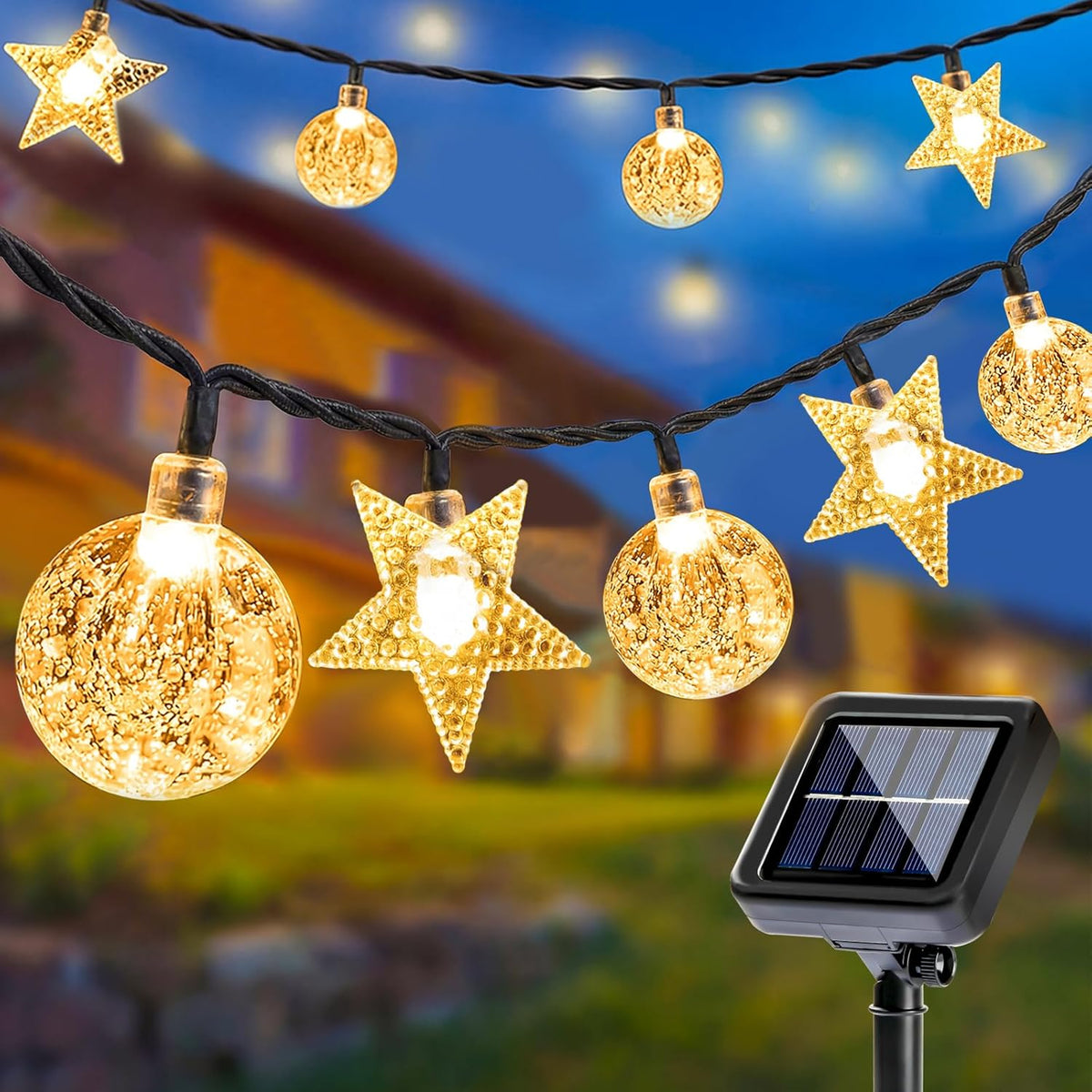 Solar string lights, balls and stars