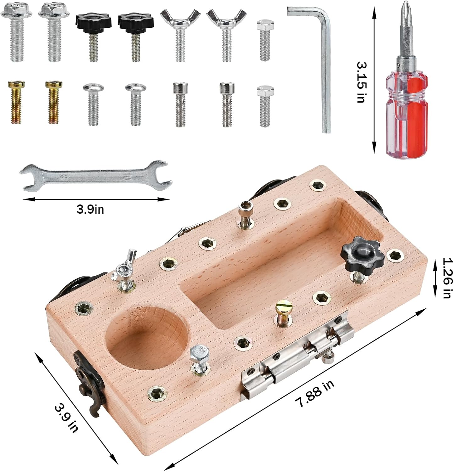 Sensory wooden tool set with lock and key