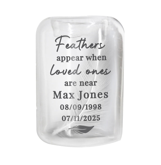 Personalised Loved Ones Memorial Feather Tealight Holder