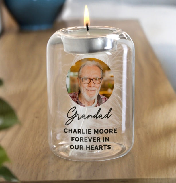 Personalised Loved Ones Memorial Feather Tealight Holder