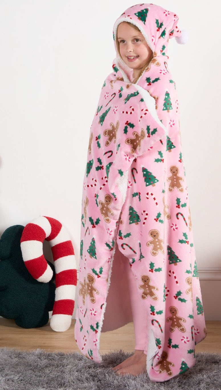 Christmas gingerbread hooded blanket