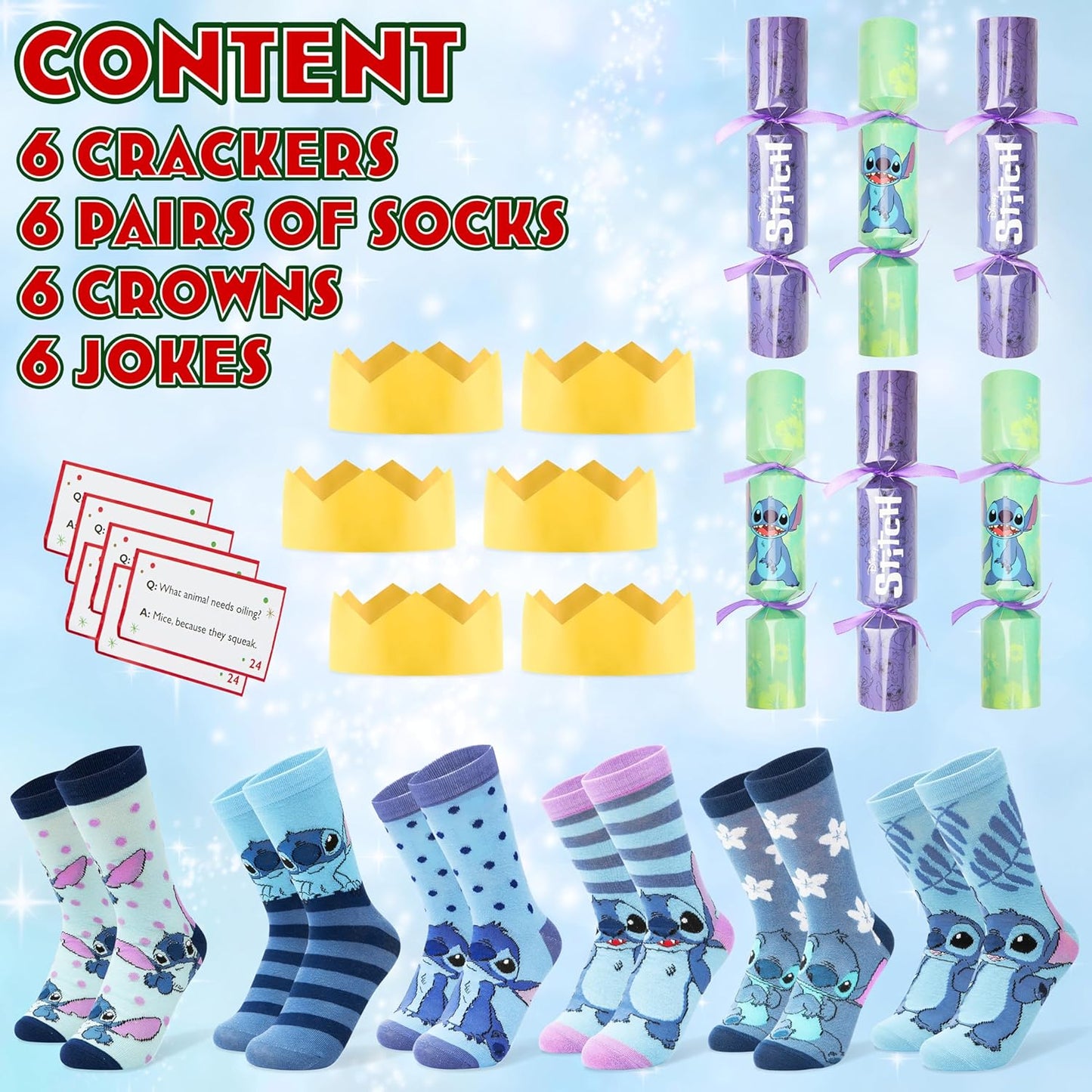 6 Christmas crackers with socks