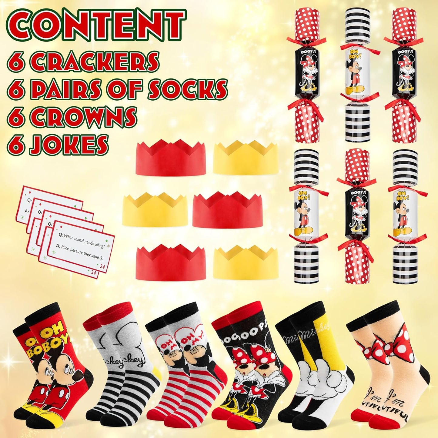 6 Christmas crackers with socks