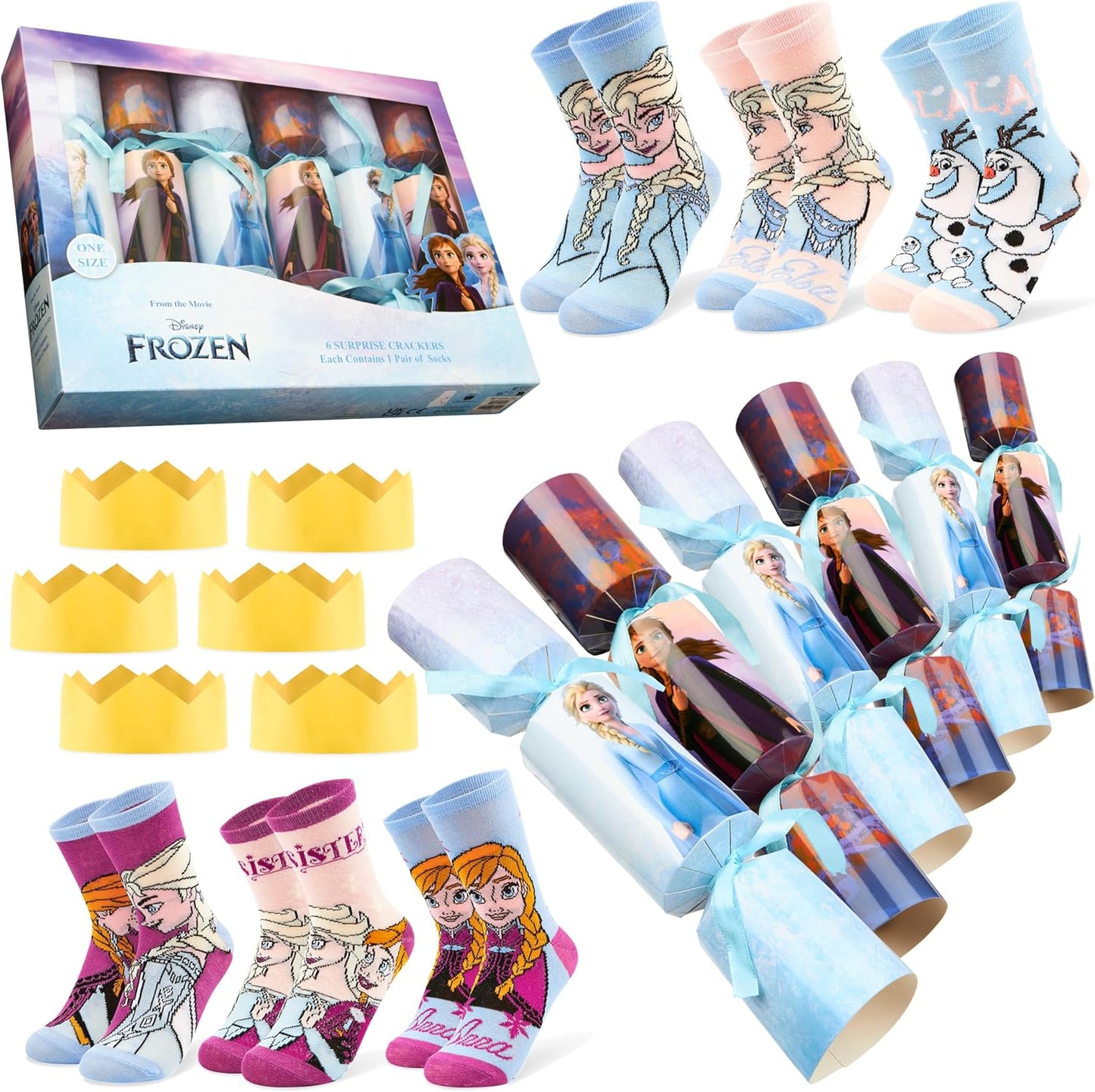 6 Christmas crackers with socks