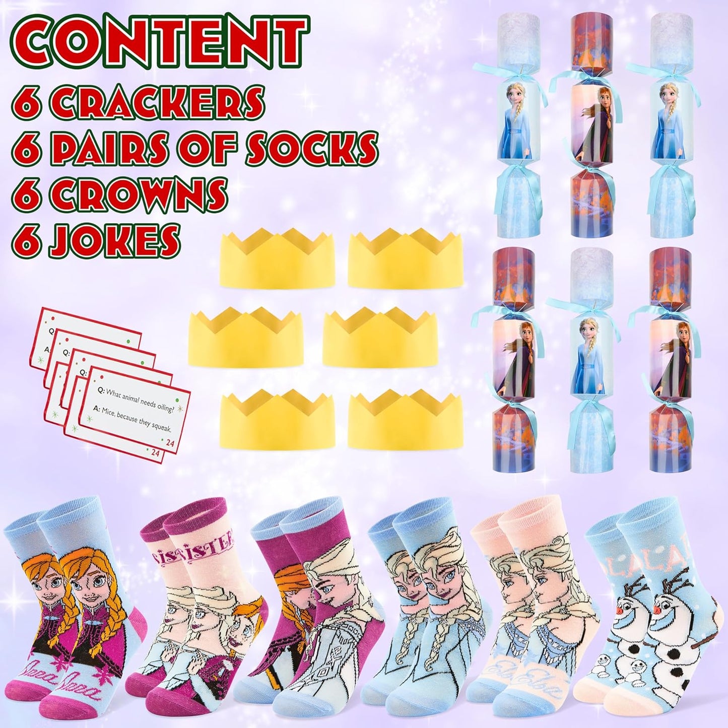 6 Christmas crackers with socks
