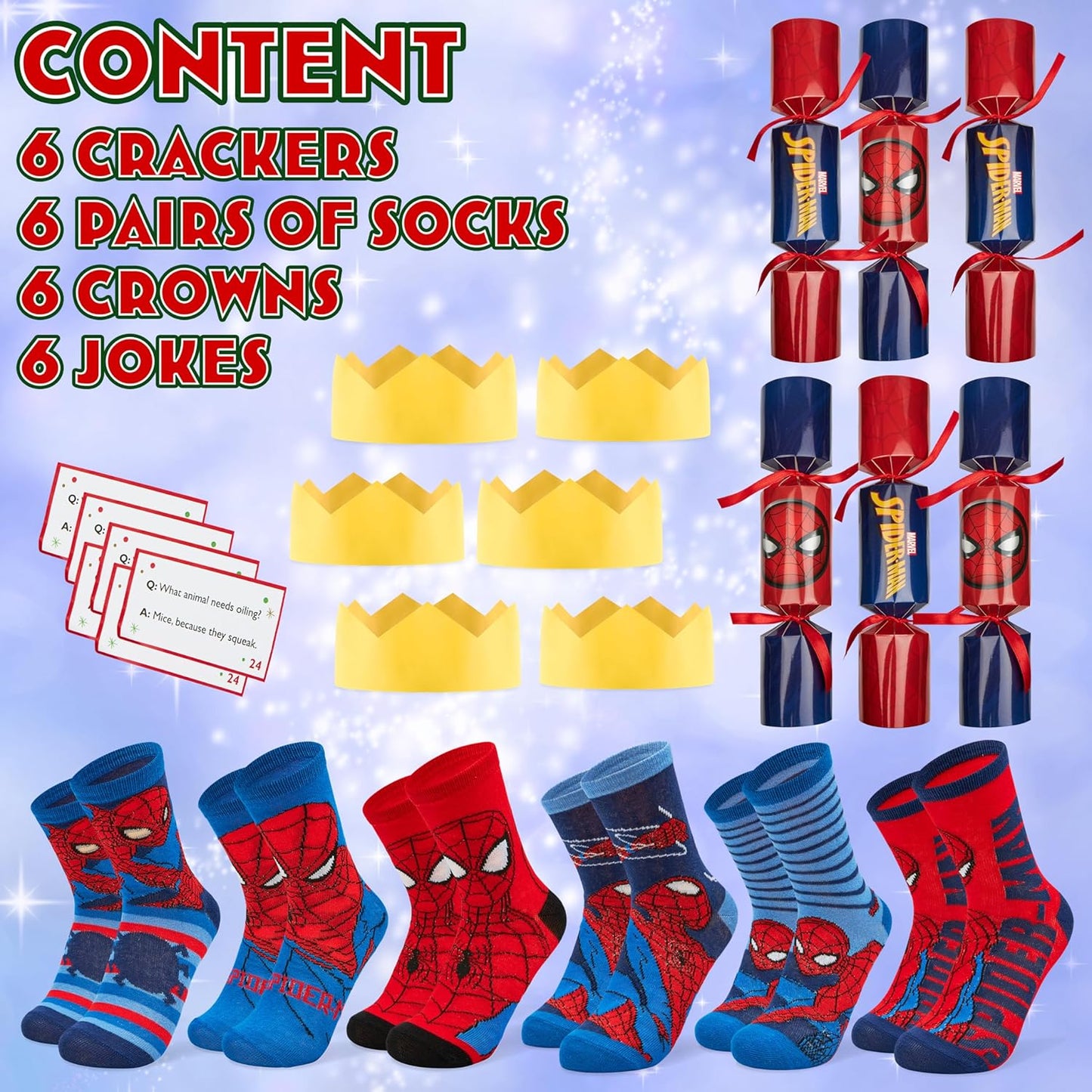 6 Christmas crackers with socks