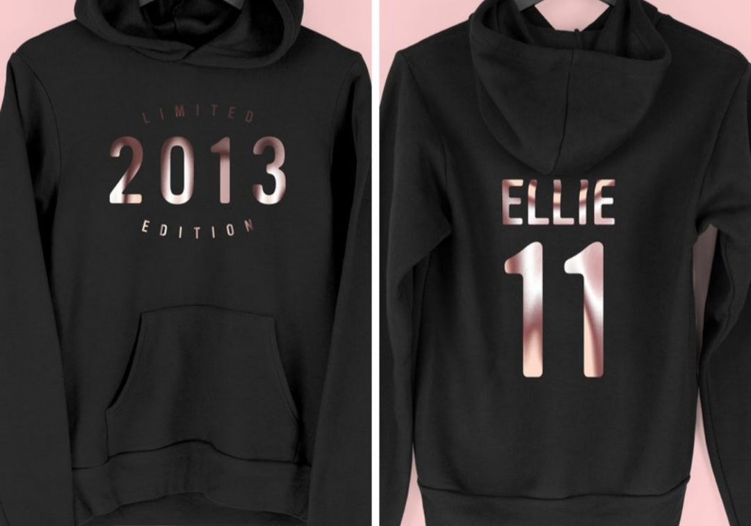 Childrens Personalised Hoodie -Name Age Year ...