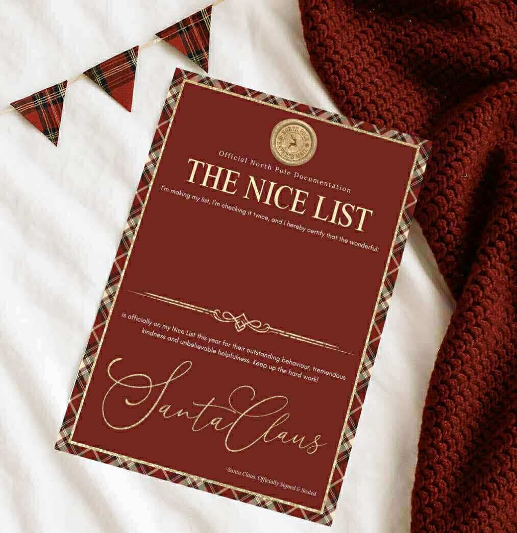Personalised nice list certificate