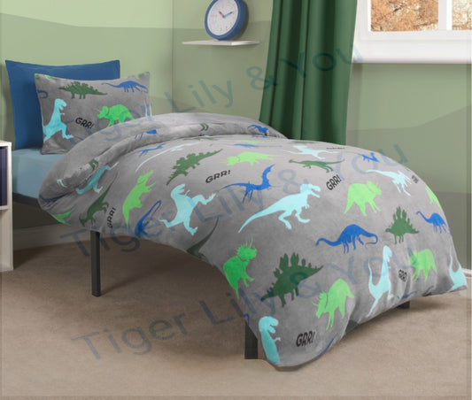 Grey dinosaur duvet set