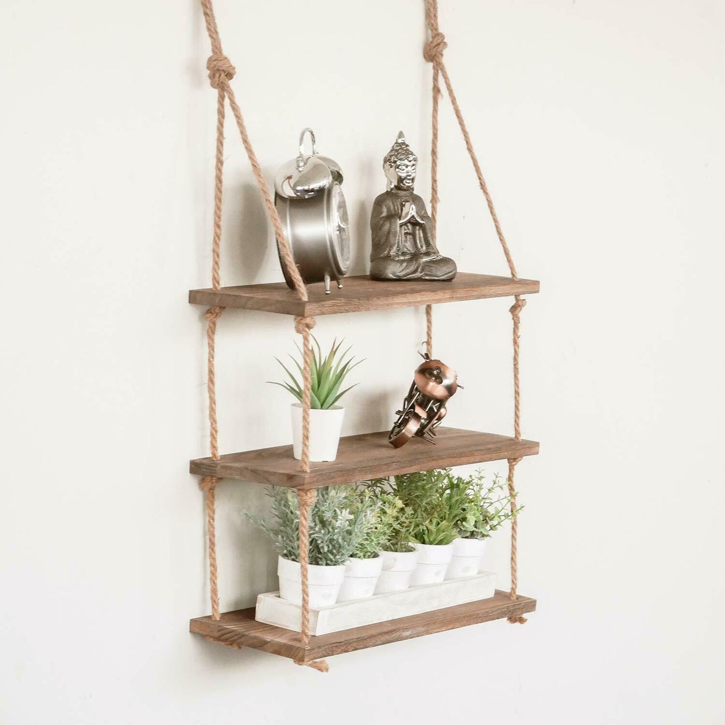 3 Tier Rustic Hanging Rope Shelf