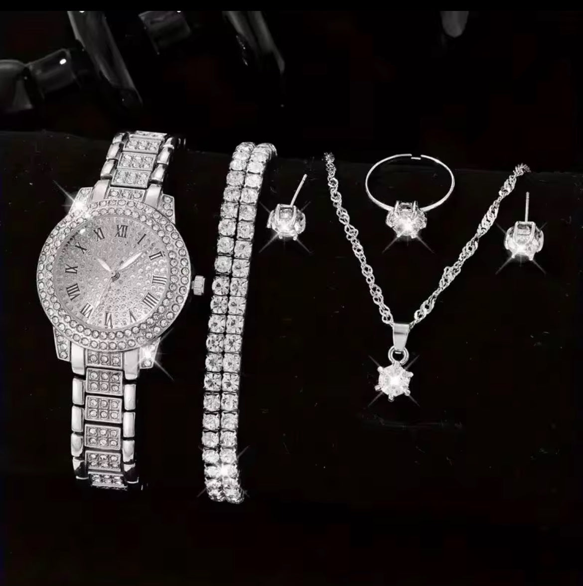 6PCS Women Watch Luxury Elegant Alloy Watch Crystal Wristwatch For Ladies Gift Quartz Watch Alloy