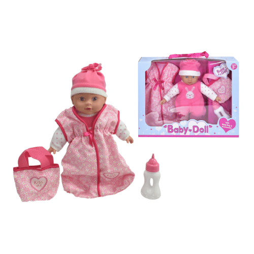 13" Vinyl Baby Doll With Sleep Bag & Accessories