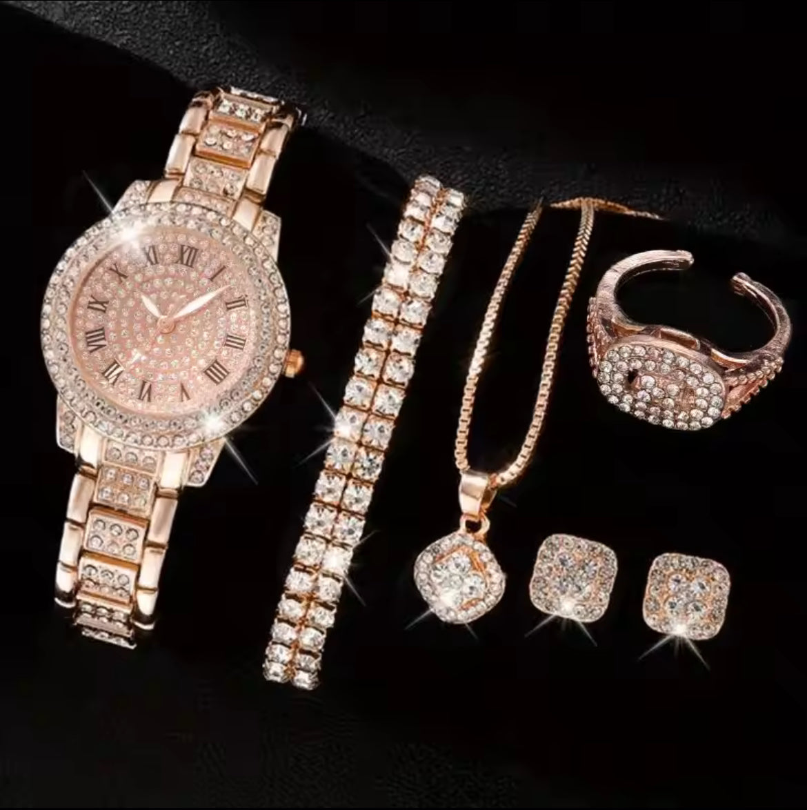 6PCS Women Watch Luxury Elegant Alloy Watch Crystal Wristwatch For Ladies Gift Quartz Watch Alloy