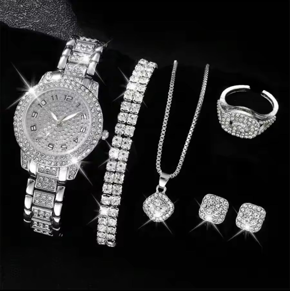 6PCS Women Watch Luxury Elegant Alloy Watch Crystal Wristwatch For Ladies Gift Quartz Watch Alloy