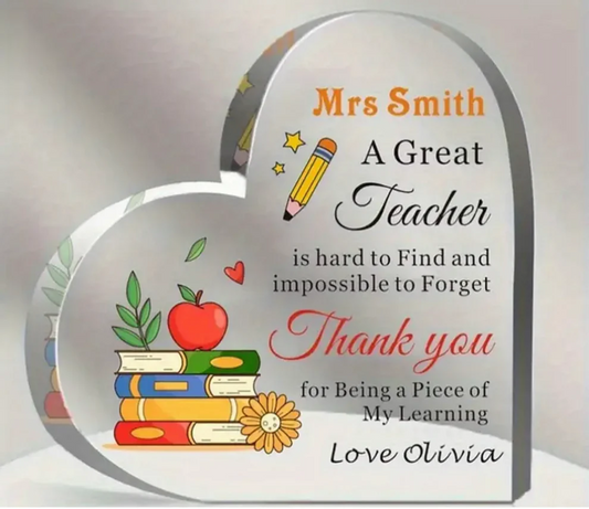 Personalised Teacher Heart Plaque