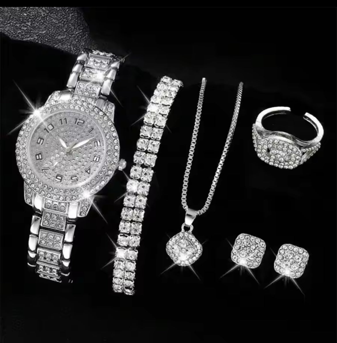 6PCS Women Watch Luxury Elegant Alloy Watch Crystal Wristwatch For Ladies Gift Quartz Watch Alloy