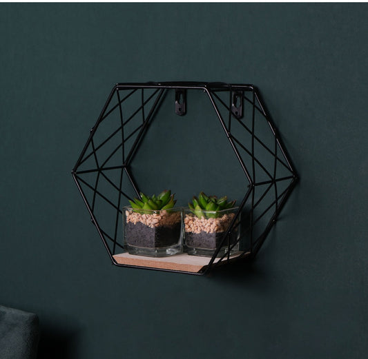 Hexagon Iron Wall Rack Shelf - Black