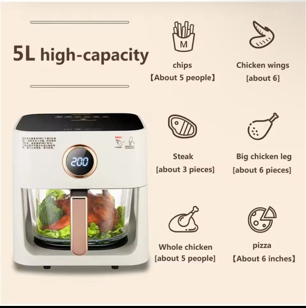 5L Voice control Visible Air fryers Home multifunctional intelligent chip machine Full-automatic electric Airfryers fryer