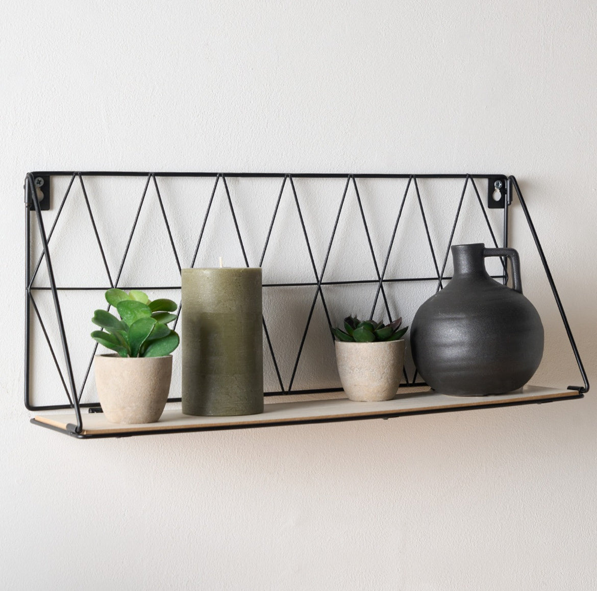 Wire & Wood Geometric Wall Shelf - Black