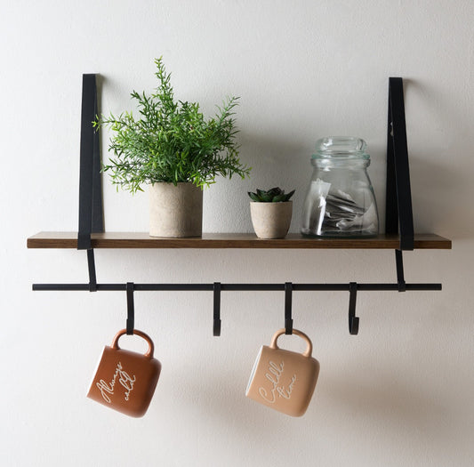 Wooden Shelves with Hook - Black/Brown