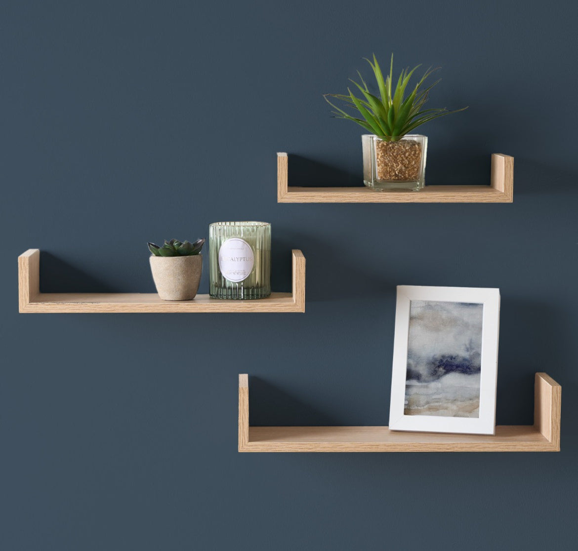 Wooden Book End Floating Shelves - Natural