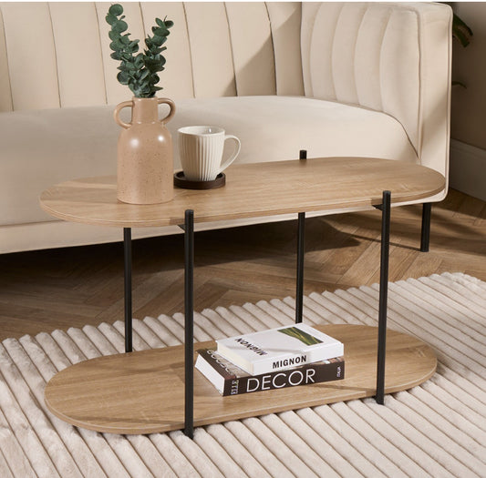 Curved 2 Tier Wooden Coffee Table - Natural