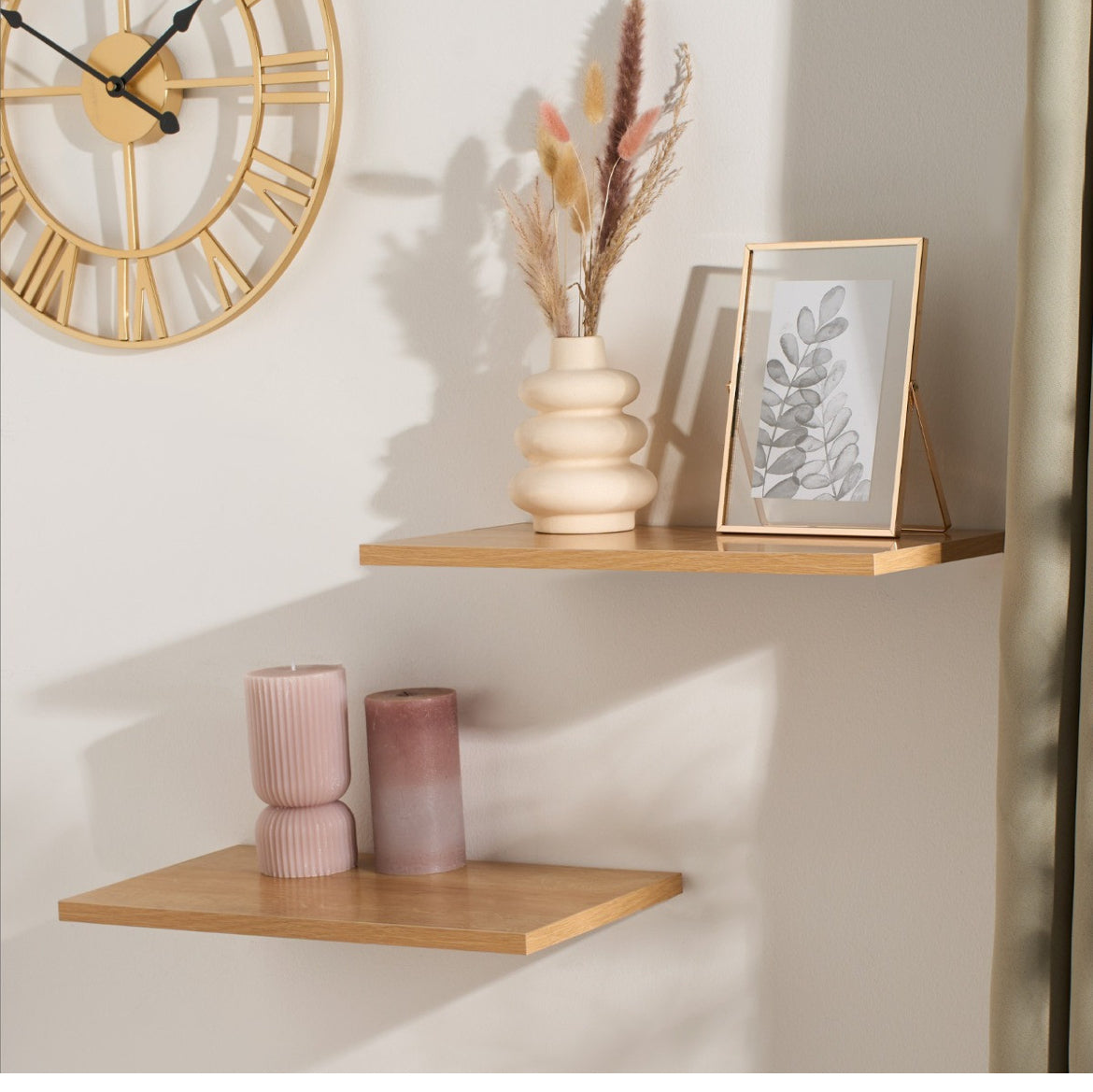 Medium Floating Wooden Shelves, 2 Piece - Oak