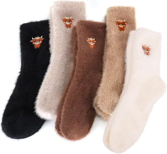Highland cow fluffy socks