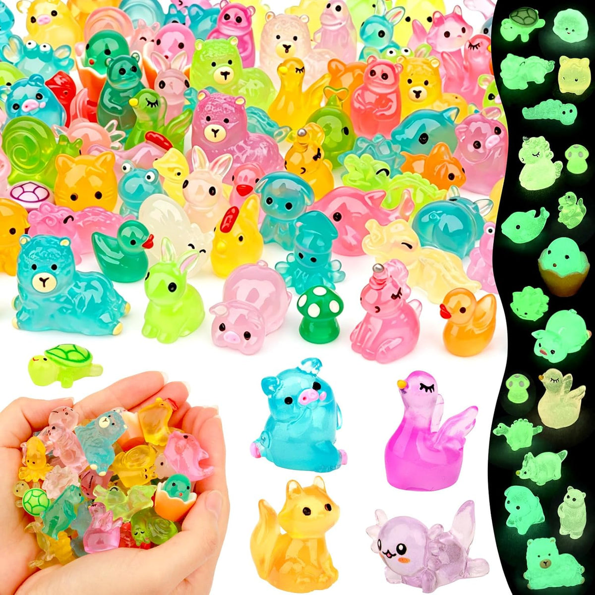 150 glow in the dark resin animals