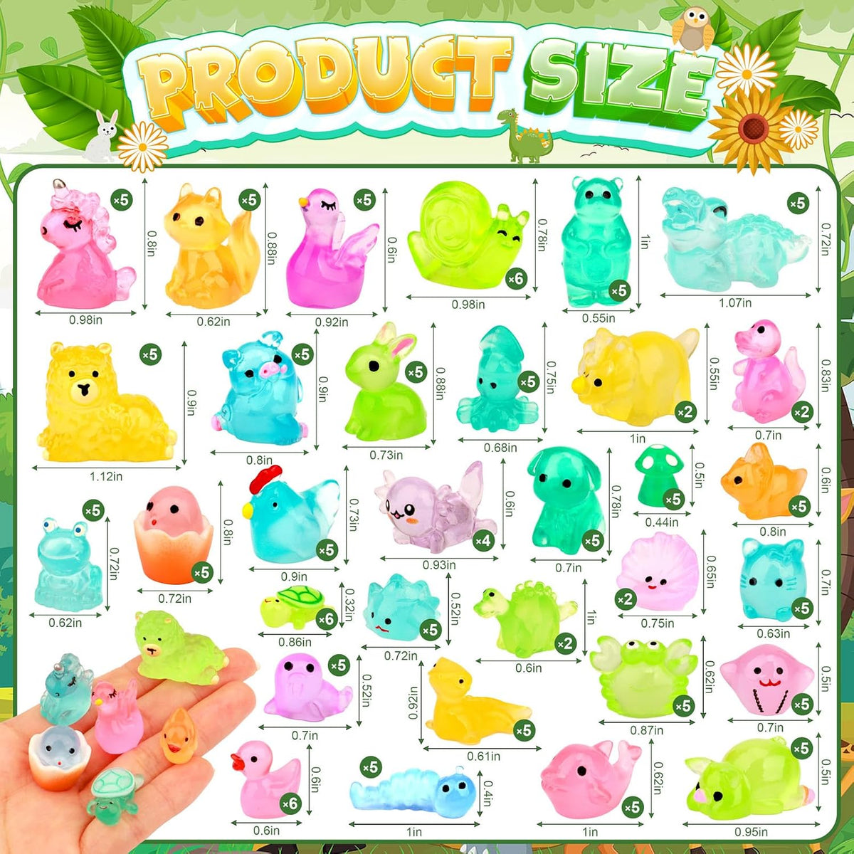 150 glow in the dark resin animals
