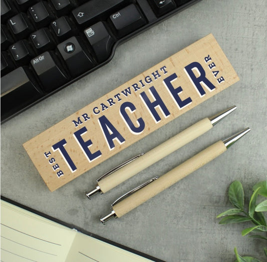 Personalised Best Teacher Wooden Pen and Pencil Set