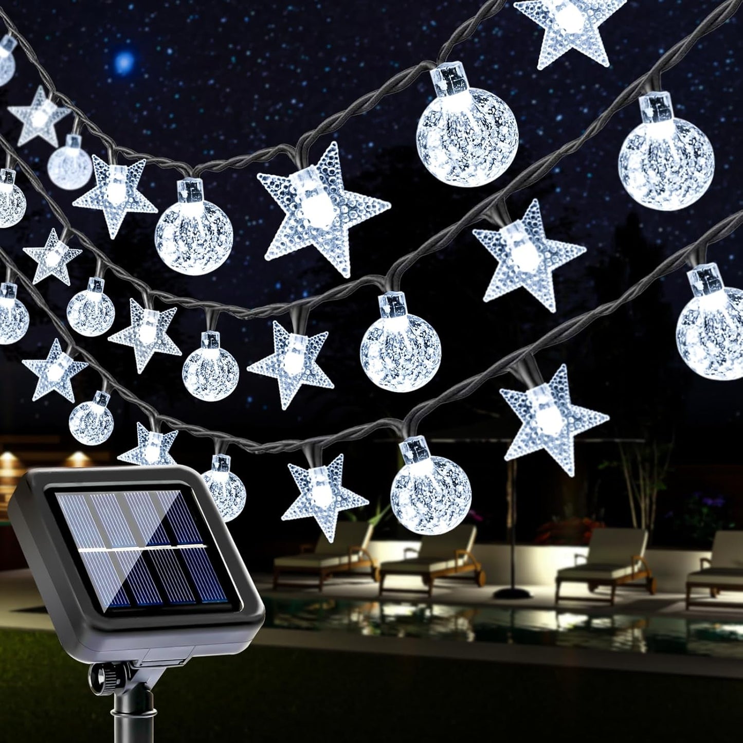 Solar string lights, balls and stars