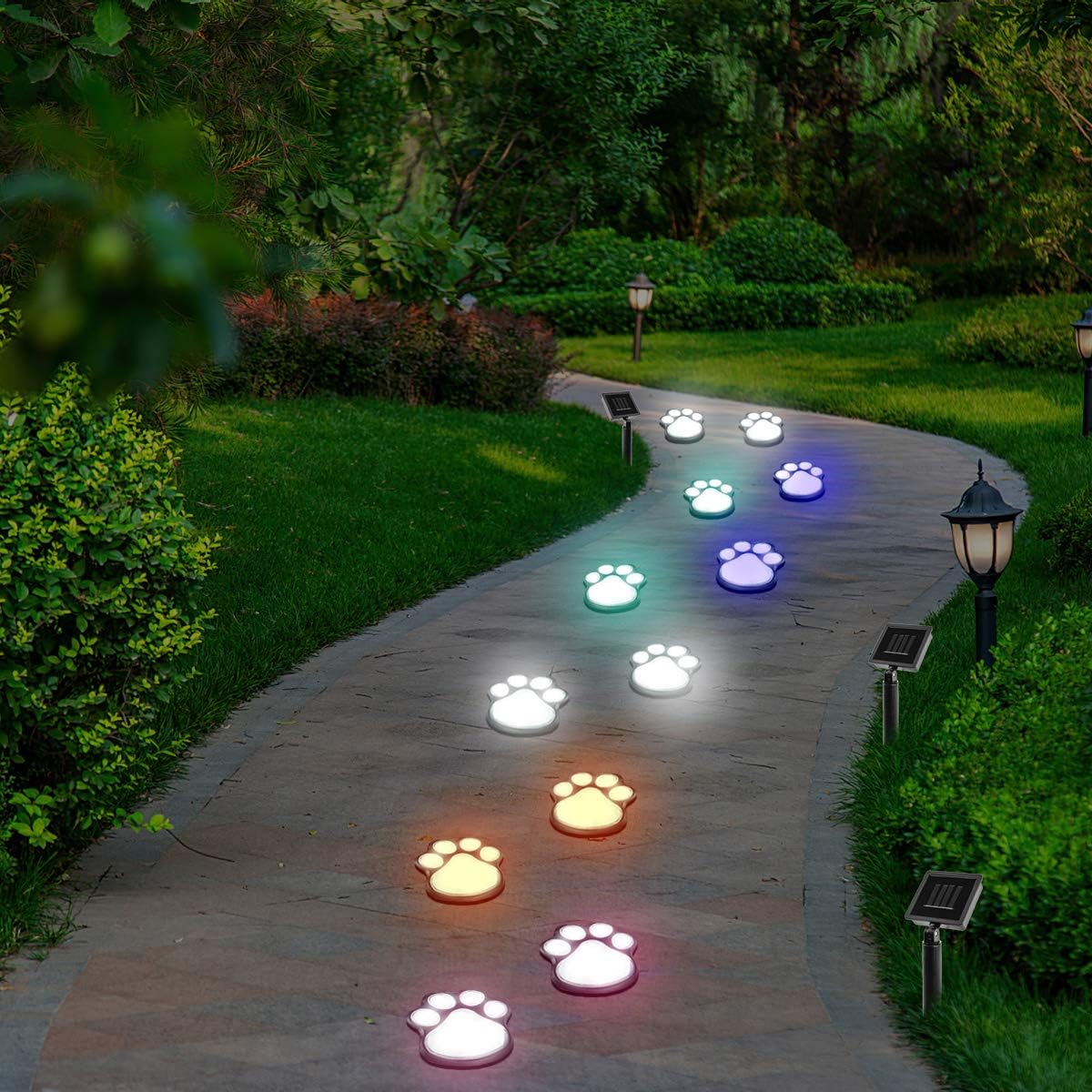 Paw print solar lights colour changing