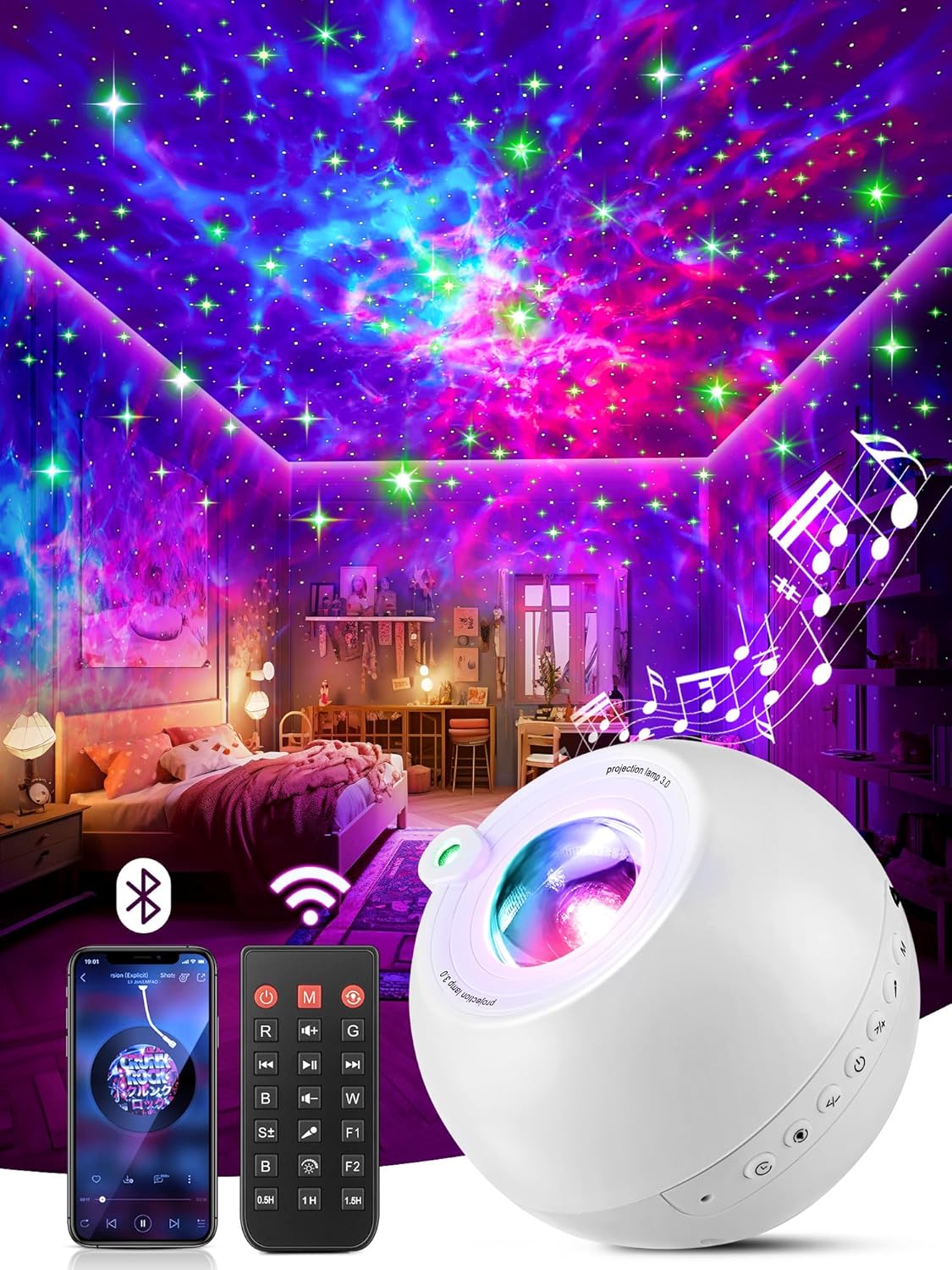 Sensory night light projector with white noise