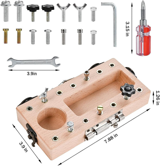 Sensory wooden tool set with lock and key