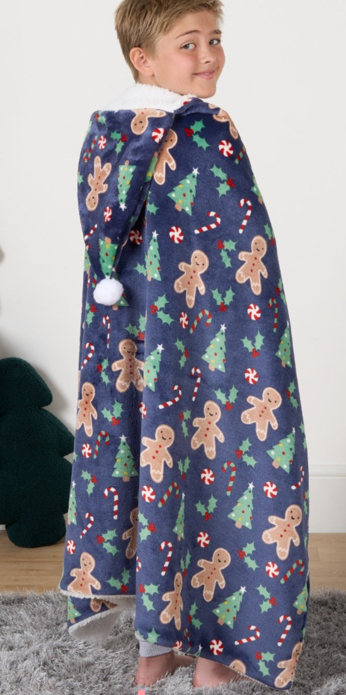 Christmas gingerbread hooded blanket