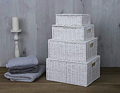 Set of 4 White Wicker Baskets for Storage and Hampers