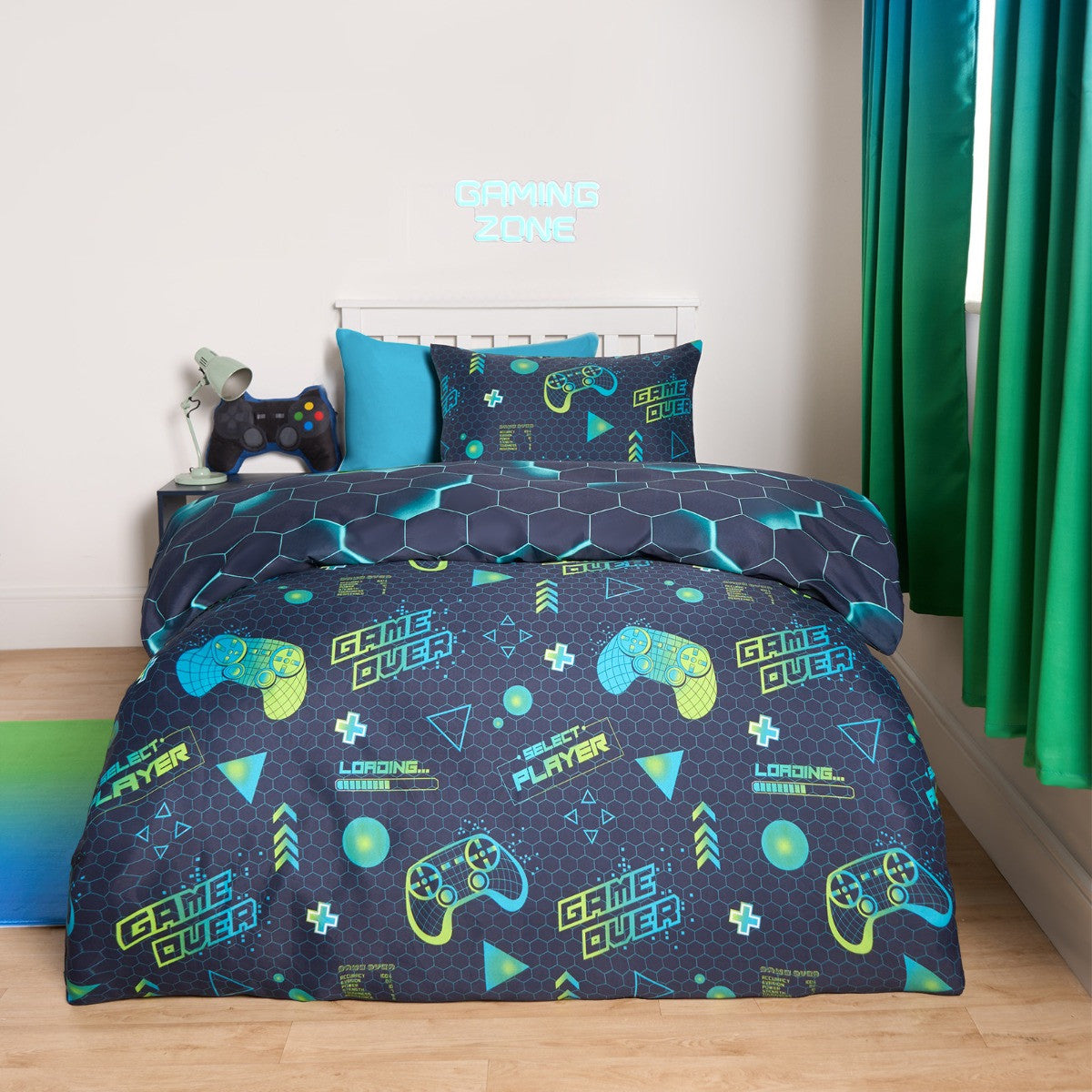 Neon Gaming Duvet Set - Green/Blue