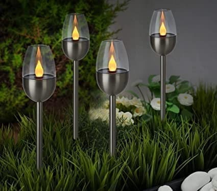 4x Flame Effect Solar Torch Stake LED Lights